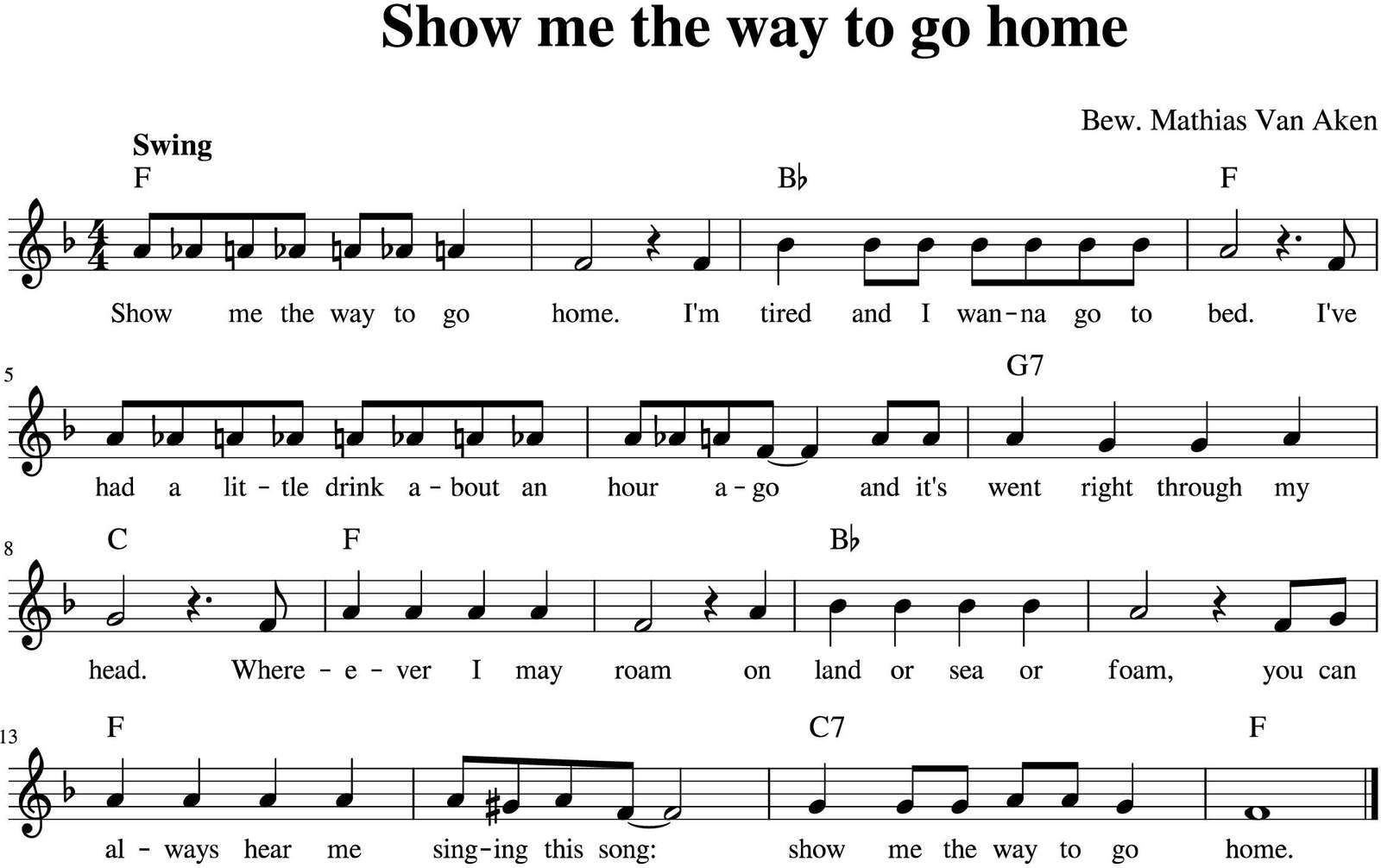 395 show me the way to go home partituren studentencodex